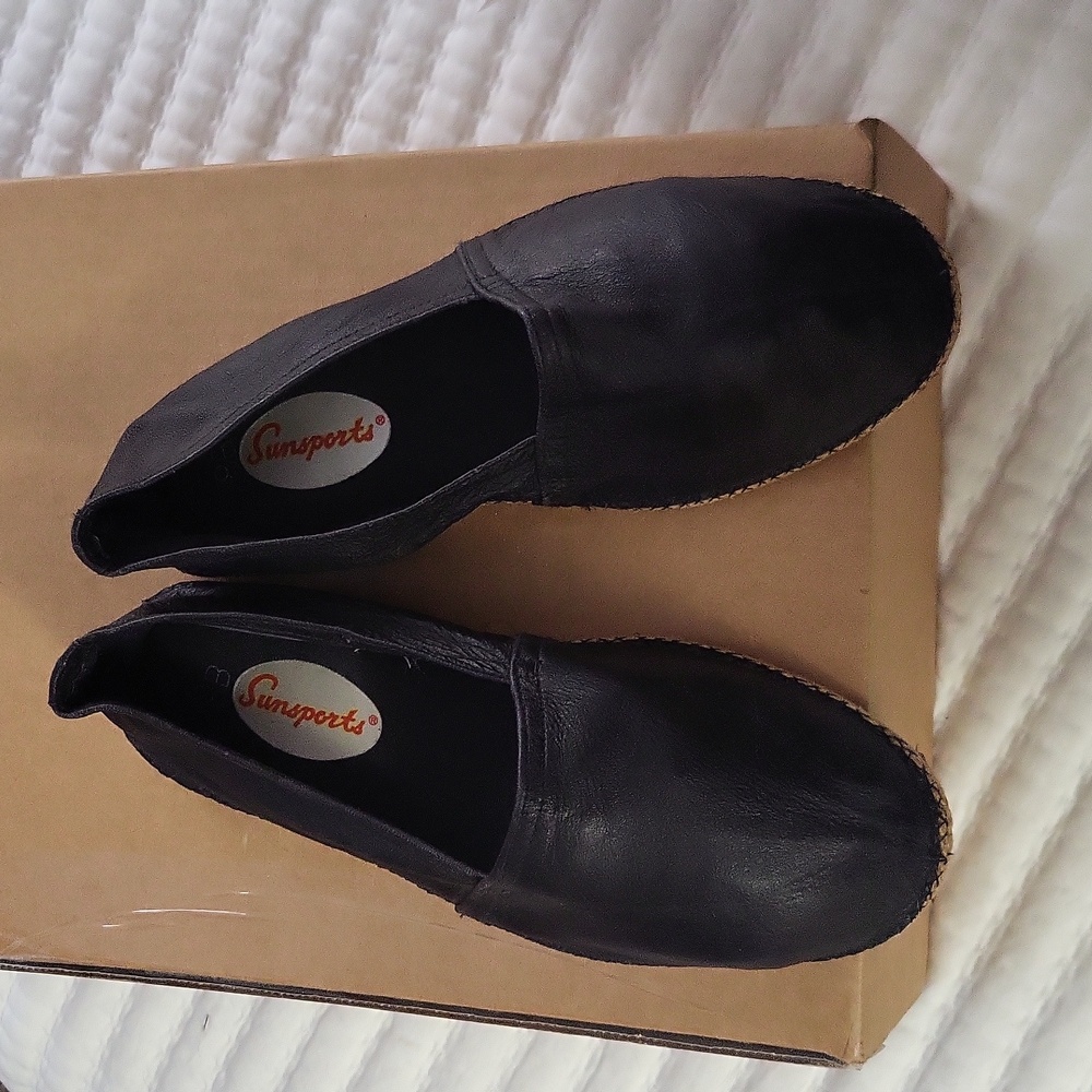 Womens Black Leather Espadrilles 8
